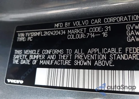 2017 Volvo S60 T5 Dynamic из США, поврежденный, VIN YV126MFL2H2420434